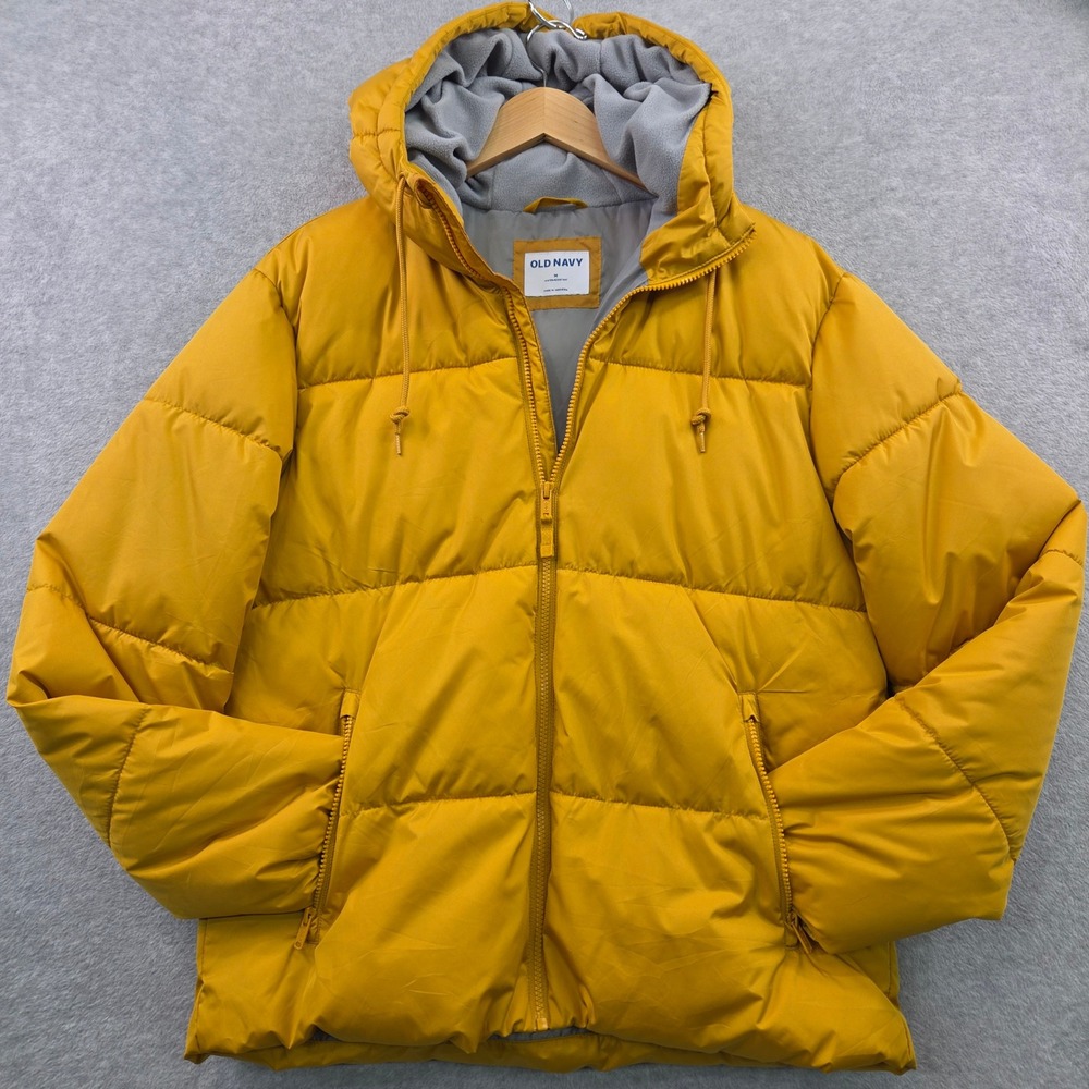 Old Navy Frost-Free Hooded Puffer Jacket Sunflower Gold Water Resistant Men M